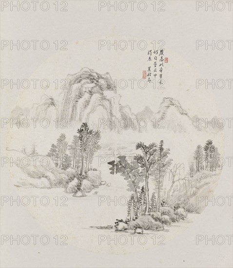 Album page, chinese painting. landscape in China,  Hui Nian, 1850 - 1900