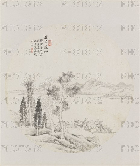 Album page, chinese painting. landscape in China, Hui Nian, 1850 - 1900