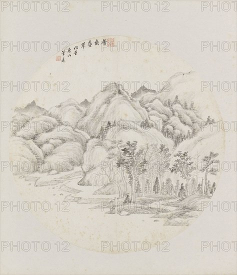 Album page, chinese painting. landscape in China,  Hui Nian, 1850 - 1900