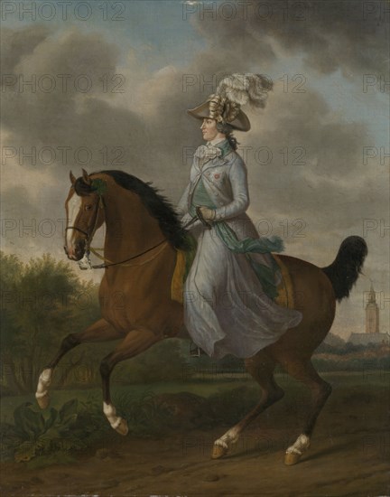 Equestrian Portrait of Wilhelmina of Prussia, Consort of Prince William V (Frederika Sophia Wilhelmina), Tethart Philip Christian Haag, 1789