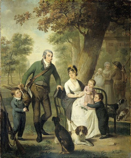 Family Portrait of Jonkheer Gysbert Carel Rutger Reinier van Brienen van Ramerus, his Wife and Children at his Estate of Crailo, Adriaan de Lelie, 1804
