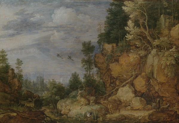 Rocky Landscape with Deer and Goats, Gillis Claesz. de Hondecoeter, 1620