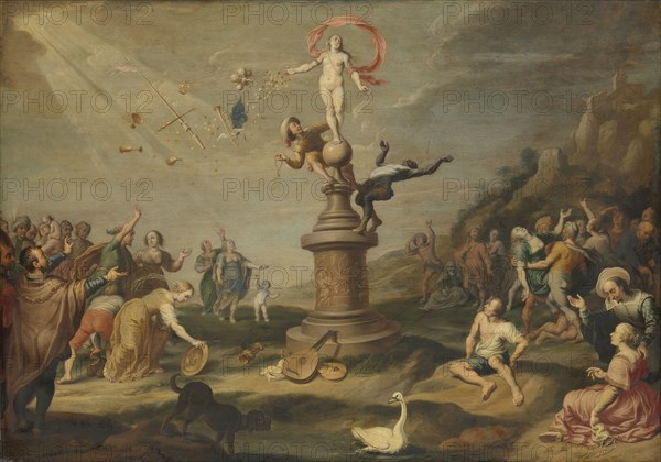 Fortuna distributing her largesse, attributed to Cornelis de Baellieur (I), 1617 - 1671