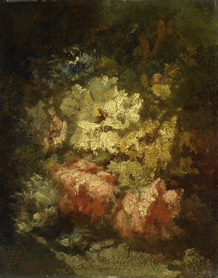 Still life with white and red roses, Narcisse Virgile Diaz de la PeÃ±a, 1860 - 1876, French painter of the Barbizon school