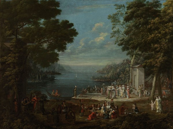 Ladies Outing at HÃ¼nkÃ¢r Iskelesi near Istanbul Turkey along the Bosporus, Jean Baptiste Vanmour, c. 1720 - c. 1737