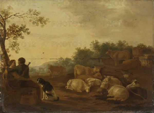 Landscape with sheperd, sheperdess and cattle, Willem Ossenbeeck, c. 1632