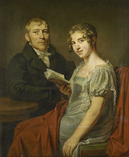 Portrait of Hendrik Arend van den Brink with his Wife Lucretia Johanna van de Poll, Louis Moritz, 1805 - 1830