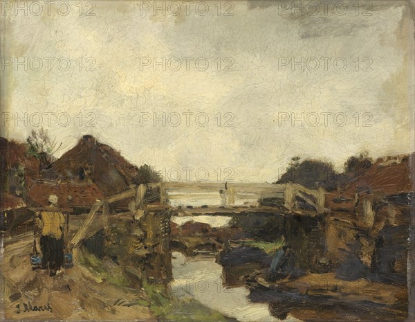 Wooden Bridge across a Canal at Rijswijk, The Netherlands, Jacob Maris, c. 1878