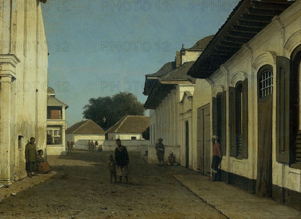 A street in the old part of Batavia Jakarta Indonesia, attributed to Jan Weissenbruch, c. 1860 - c. 1880