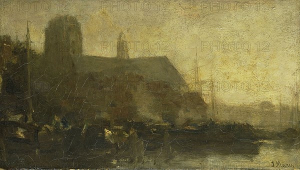 Ships in the port of Dordrecht, The Netherlands, Jacob Maris, 1880 - 1899