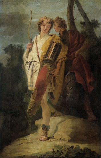Young Man with Bow and large Quiver and his Companion with a Shield, formerly entitled Telemachus and Mentor, Giovanni Battista Tiepolo, 1730 - 1750