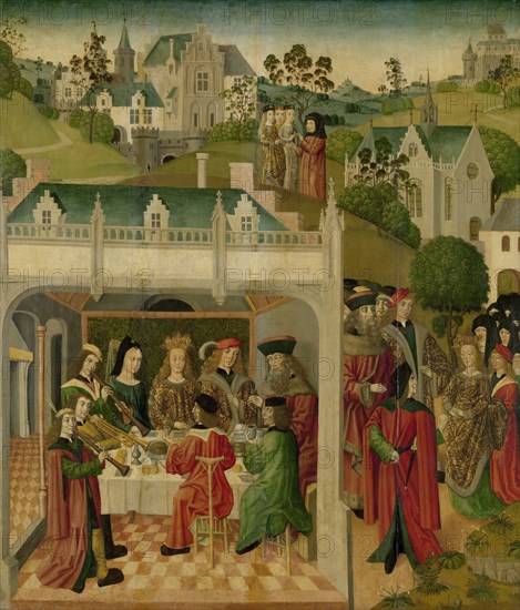 Wedding Feast of Saint Elizabeth of Hungary and Louis of Thuringia in the Wartburg, inner left wing of an altarpiece made for the Grote Kerk in Dordrecht, Master of the St Elizabeth Panels, c. 1490 - c. 1495
