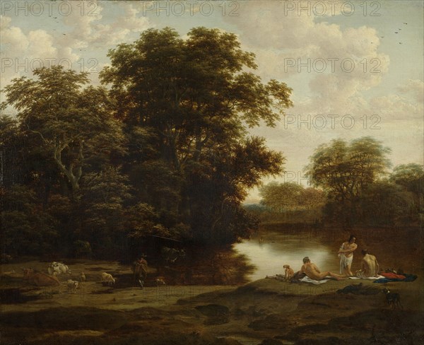 Landscape with Bathers, Joris van der Haagen, Nicolaes Pietersz. Berchem, 1655 - 1669