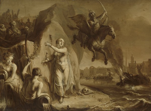 Perseus and Andromeda. Allegory of the liberation of the Netherlands by Prince Frederik Hendrik, attributed to Pieter Symonsz. Potter, 1642