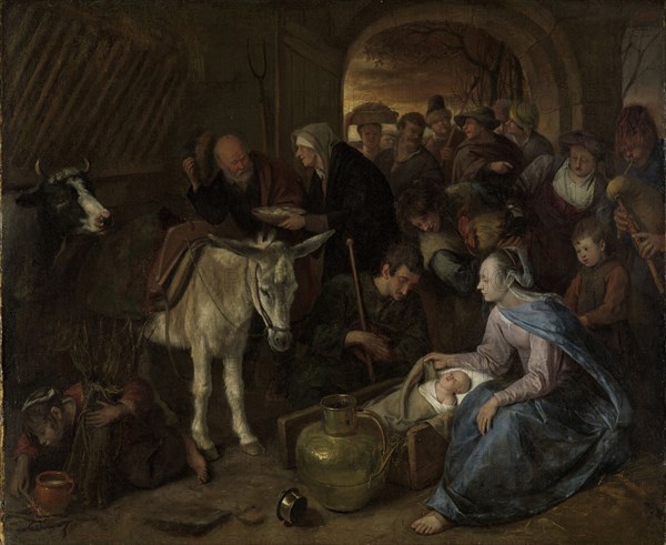 The adoration of the shepherds, Jan Havicksz. Steen, 1660 - 1679