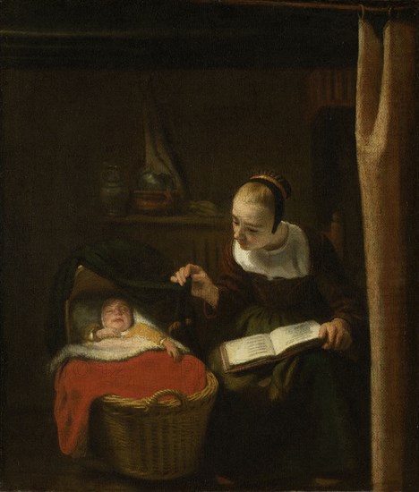 Young Woman at a Cradle, Nicolaes Maes, 1652 - 1662