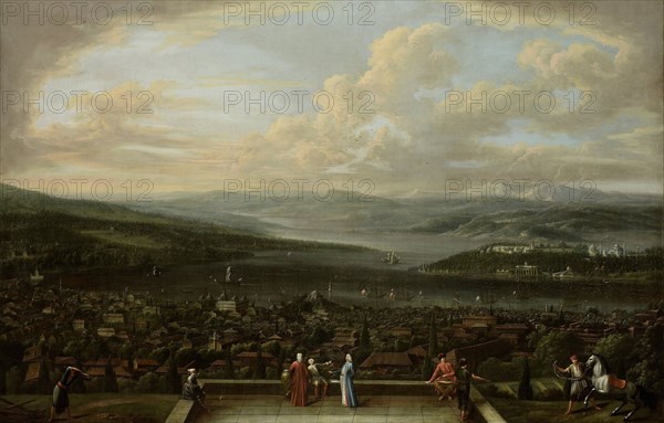 View of Istanbul from the Dutch Embassy at Pera Turkey, Jean Baptiste Vanmour, c. 1720 - c. 1737