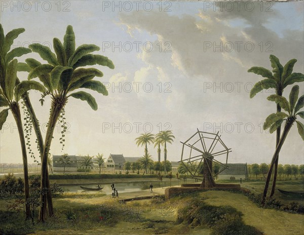 View of the coffee plantation 'Meerzorg' at the Taparoepikanaal in Suriname, Willem de Klerk, Alexander Ludwich Broekmann, 1825 - 1876