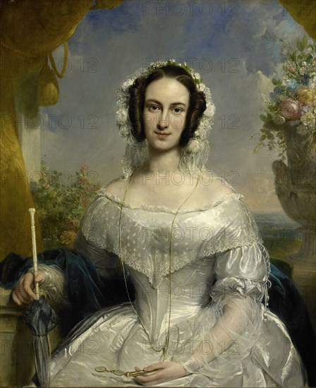 Agatha Petronella Hartsen (1814-78). Bridal gown on the occasion of her marriage to Jan van der Hoop op 17 maart 1841, Jan Willem Pieneman, 1841