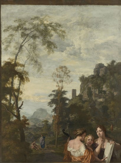 Italian Landscape with three Women Making Music, Gerard de Lairesse, Johannes Glauber, c. 1687