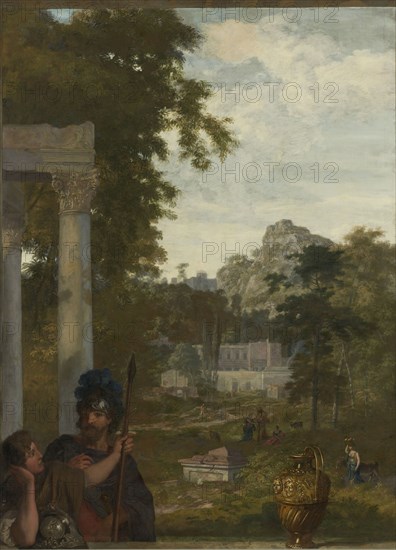 Italian Landscape with two Roman Soldiers, Gerard de Lairesse, Johannes Glauber, c. 1687