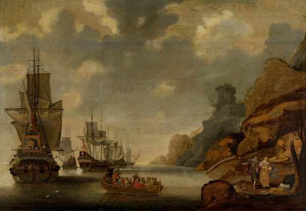 A French Squadron near a Rocky Coast, Jacob Adriaensz. Bellevois, 1640 - 1676