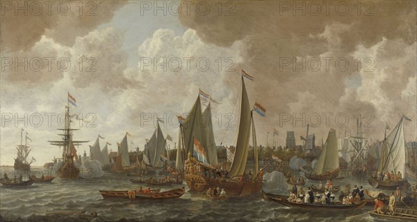 Arrival of Charles II, King of England, in Rotterdam The Netherlands, 24 May 1660, Lieve Pietersz. Verschuier, c. 1660 - c. 1665