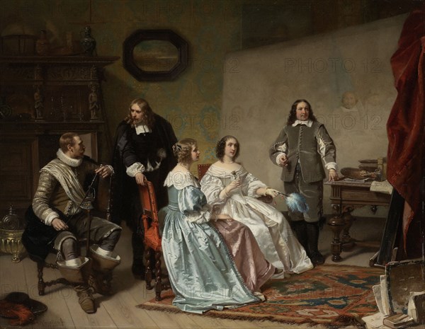 The Princess of Orange Visiting the Work-shop of Bartholomeus van der Helst, Hendrik Jacobus Scholten, c. 1850 - c. 1870