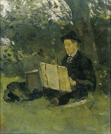 Jan Verkade, 1868-1946, painting under a tree 1891, Richard Roland Holst, 1891