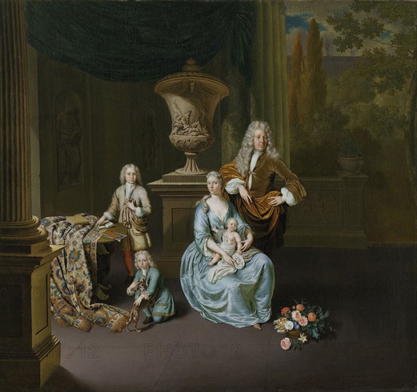 Portrait of Diederik, Baron van Leyden van Vlaardingen with his Wife and three Sons, Willem van Mieris, 1728