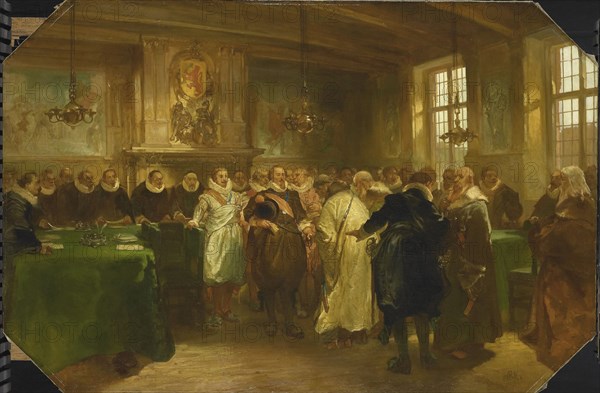 Prince Maurits of Orange receives a delegation from Russia in 1614, Charles Rochussen, 1874