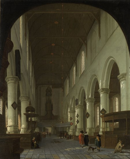 Interior of the Oude Kerk in Delft from the Choir toward the Portal, The Netherlands, attributed to Cornelis de Man, 1660 - 1690