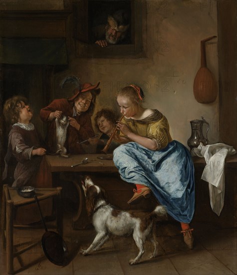 Children Teaching a Cat to Dance, Known as â€òThe Dancing Lessonâ€ô, Jan Havicksz. Steen, 1660 - 1679