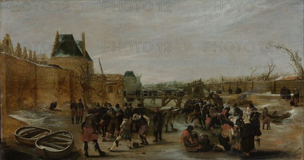 Amusement on the Ice on a Canal, perhaps at the Janspoort in Haarlem, The Netherlands, copy after Hendrick Avercamp, c. 1615 - c. 1620