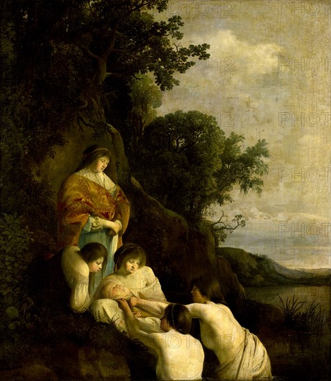 Pharaoh's Daughter Finds Moses in the Bulrushes, Paulus Bor, Cornelis Hendriksz. Vroom, c. 1635 - c. 1638