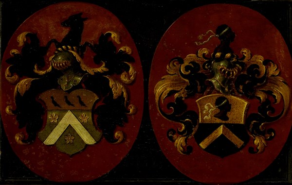 Hatchment with the coat of arms of Boudaen and Fourmenois, 1623, het wapen van Fourmenois omgewend, Anonymous, 1623