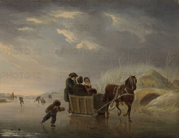 Winter Scene, Horse-Sleigh on the Ice, Andries Vermeulen, 1790 - 1814