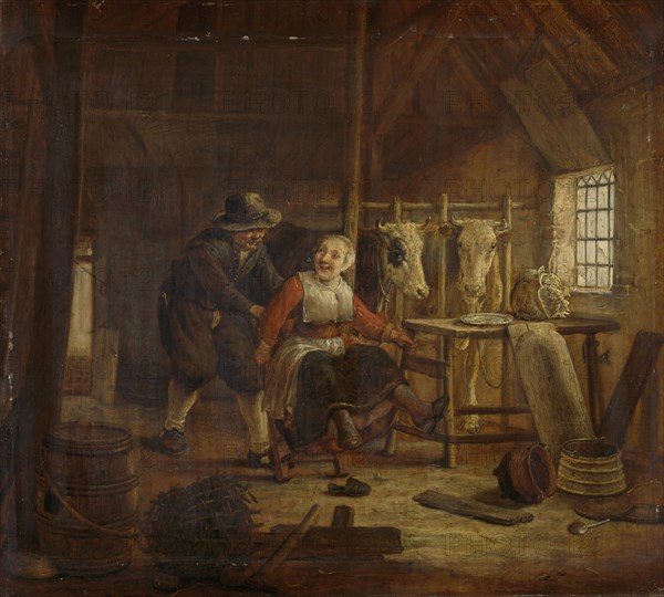 Courtship in a Stable, Govert Dircksz. Camphuysen, 1645 - 1672