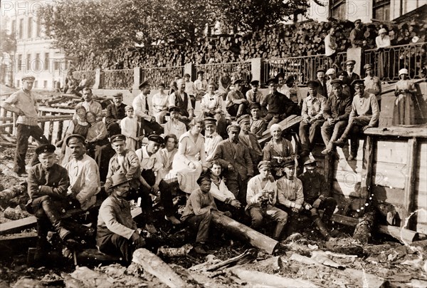 Group of a Soviet's employees, subbotniki or subbotnik, Saturdays voluntary work, June 1920, Russia, History of the Russian Revolution