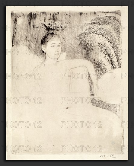 Mary Cassatt, Mimi Holding a Japanese Fan, American, 1844 - 1926, c. 1889, drypoint