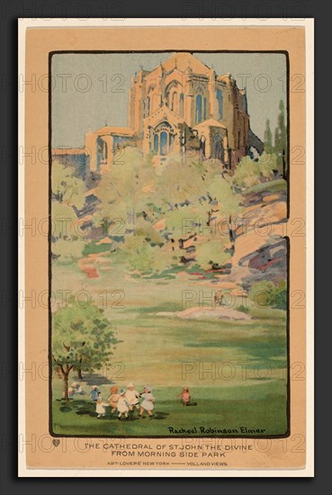 Rachael Robinson Elmer, The Cathedral of St. John the Divine from Morningside Park, American, 1878 - 1919, 1914, halftone offset lithograph