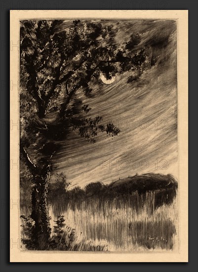 William Fowler Hopson, Moonlit Landscape with Tree at the Left, American, 1849 - 1937, c. 1903, monotype