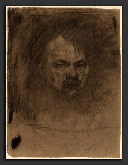 Jerome Myers, Self-Portrait, American, 1867 - 1940, 1906, charcoal heightened with white on light brown laid paper