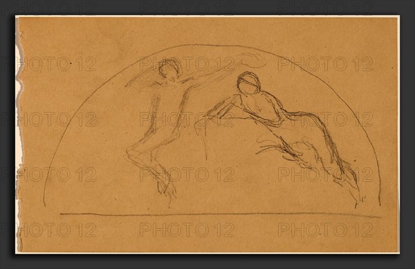 Charles Sprague Pearce, Study of Figures in a Lunette, American, 1851 - 1914, 1890-1897, graphite on tan wove paper