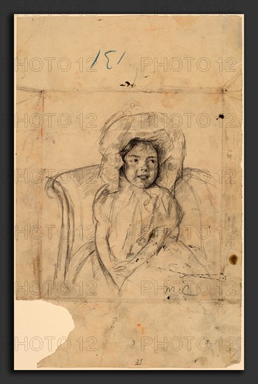 Mary Cassatt, Smiling Margot Wearing a Ruffled Bonnet, American, 1844 - 1926, c. 1902, graphite over red chalk on wove paper