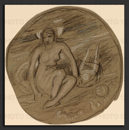 Elihu Vedder, Study for the mural "Music", American, 1836 - 1923, c. 1890, charcoal and pastel over graphite on gray wove paper