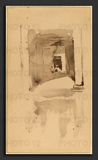 James McNeill Whistler, A Doorway in Ajaccio, American, 1834 - 1903, 1901, brush and gray wash on wove paper