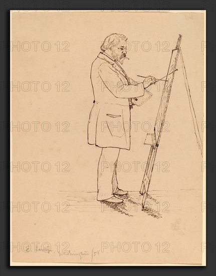 John Quincy Adams Ward, Sketching - Emanuel Leutze, American, 1830 - 1910, 1858, pen and brown ink over graphite on wove paper