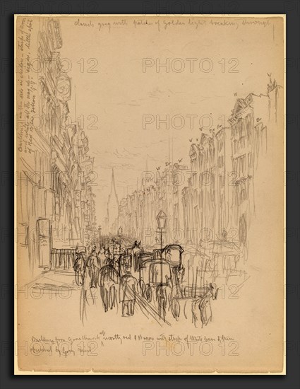 Henry Farrer, Fifth Avenue Building from Grace Church, American, 1843 - 1903, graphite on wove paper