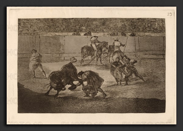 Francisco de Goya, Pepe Illo haciendo el recorte al toro (Pepe Illo Making the Pass of the "Recorte"), Spanish, 1746 - 1828, in or before 1816, etching, burnished aquatint, drypoint and burin [first edition impression]